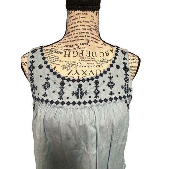 CROWN & IVY Blue Jean Dress Size Large L Embroidered Sleeveless Boho … - Picture 2 of 8